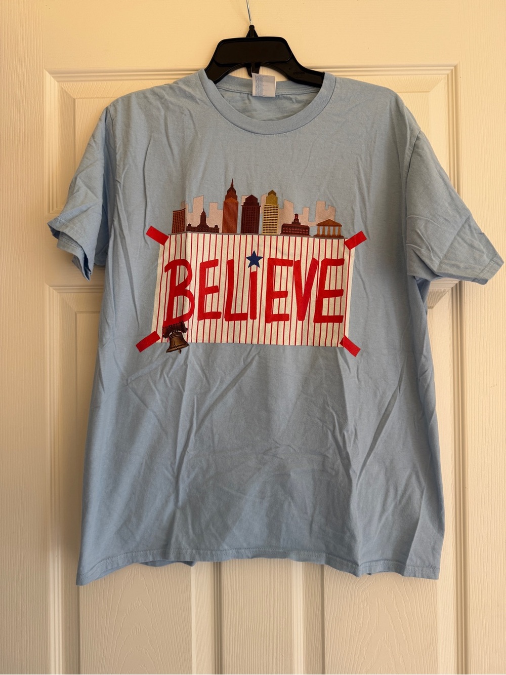 Phillies inspired Light Blue "BELIEVE" Graphic T-Shirt